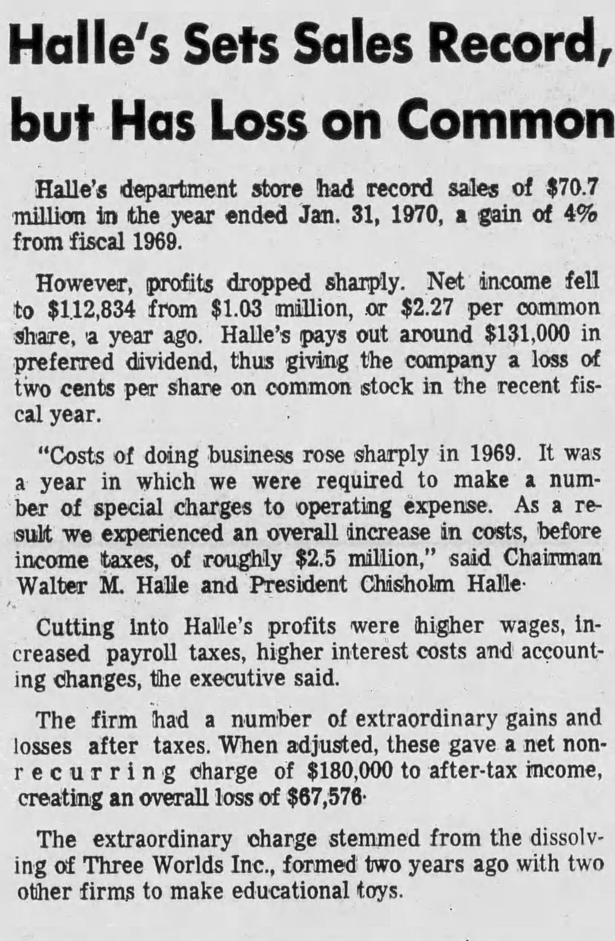 newspaper clipping announcing three worlds dissolution