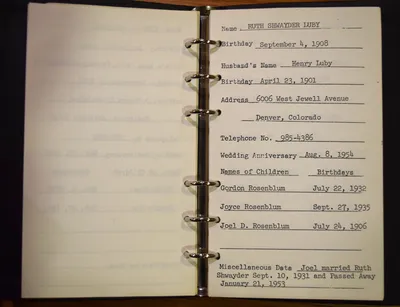 Shwayder Family Address Book - Ruth Shwayder Luby