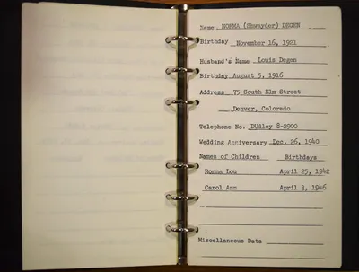 Shwayder Family Address Book - Norma (Shwayder) Degen