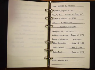 Shwayder Family Address Book - Reynold I. Shwayder