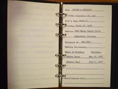 Shwayder Family Address Book - Irving J. Shwayder