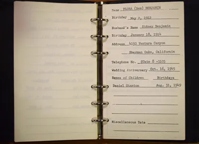 Shwayder Family Address Book - Flora (Bem) Benjamin