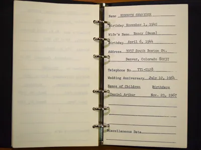 Shwayder Family Address Book - Kenneth Shwayder