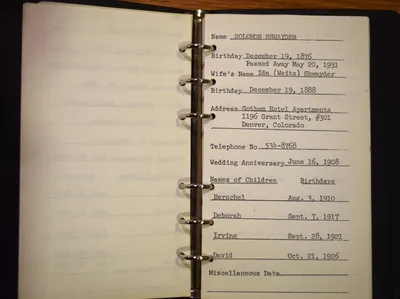 Shwayder Family Address Book - Solomon Shwayder