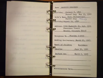 Shwayder Family Address Book - Maurice Shwayder