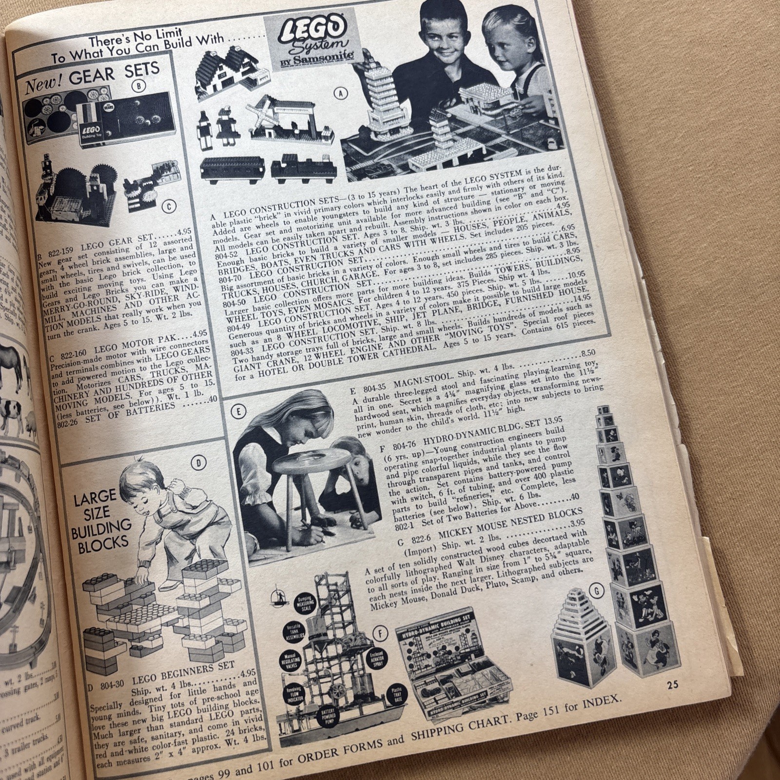 FAO 1965 catalog showing lego samsonite assortment
