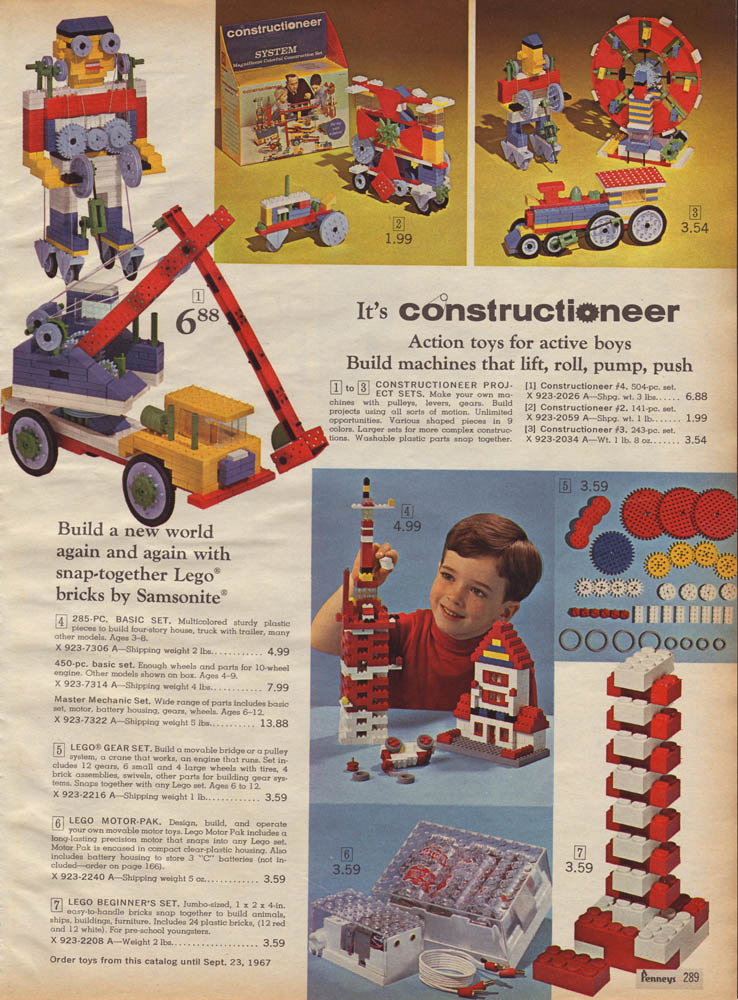 1966 jc penneys catalog showing lego samsonite assortment