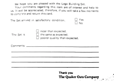 Quaker Oats (LIFE) Quality Evaluation Card