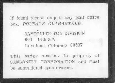 Samsonite Toys Loveland ID Badge