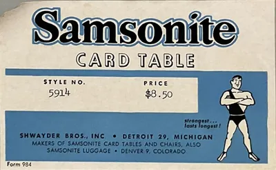 Samsonite Card Table Tag