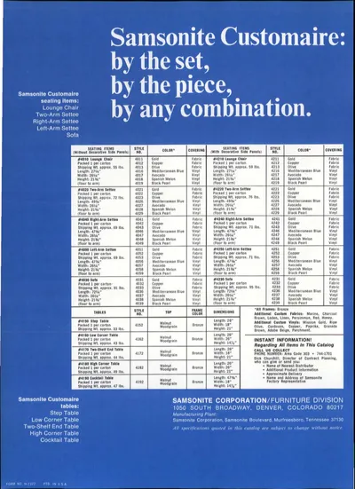 Samsonite Customaire Furniture Catalog
